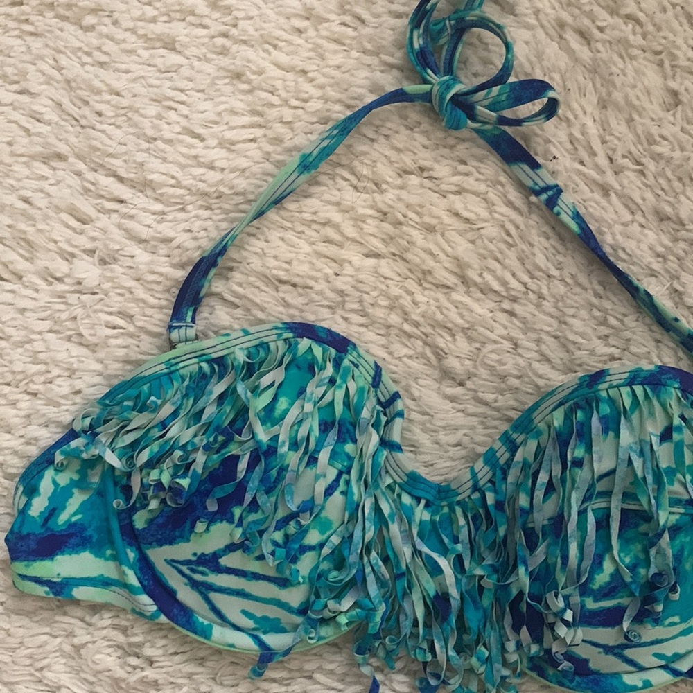 Aqua Green Fringe Bikini Top